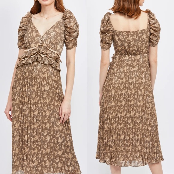 Anthropologie En Saison Daphne Mushroom Brown Midi Dress - Picture 1 of 8